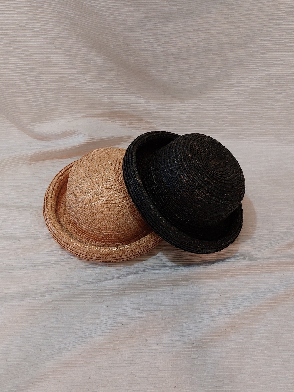 Vintage Black and Natural Straw Bowler Hats - Picture 2 of 9